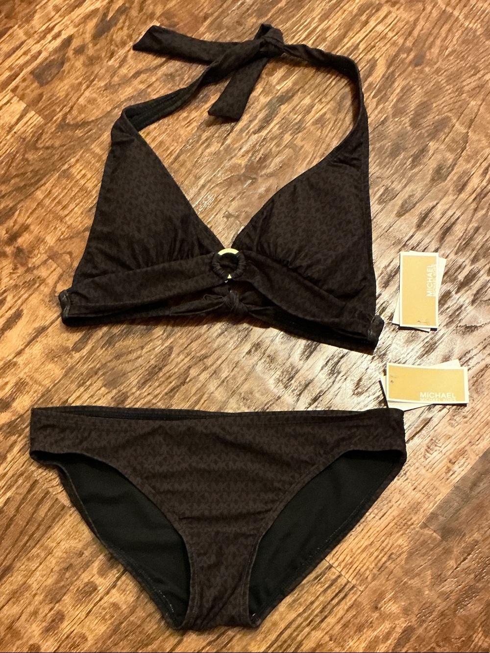 NWT Michael Kors Logo Ring Halter Bikini 2-Piece Swim Set - Size Large